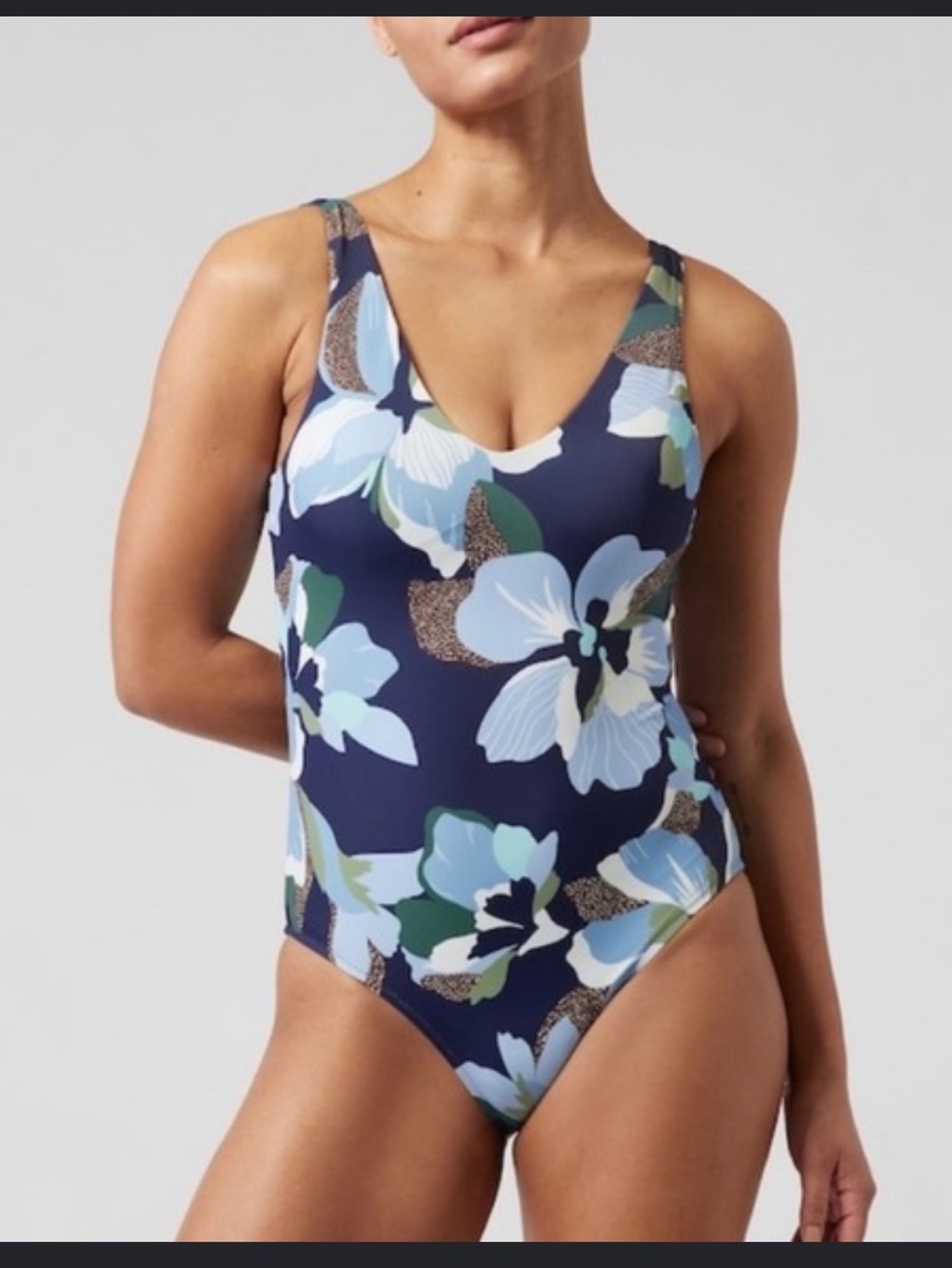 Athleta Seychelles One-Piece Swimsuit Blue Floral Size Medium